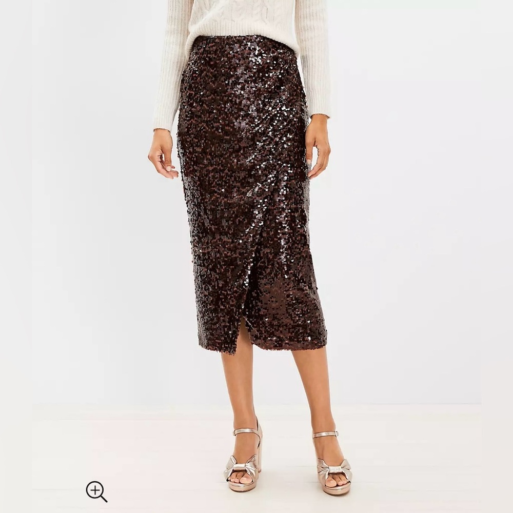 LOFT Dark Brown Sequin Midi Pencil Skirt